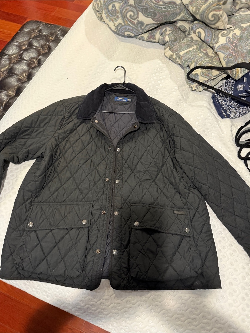 Polo by Ralph Lauren Black Quilted Field Jacket with Corduroy Collar